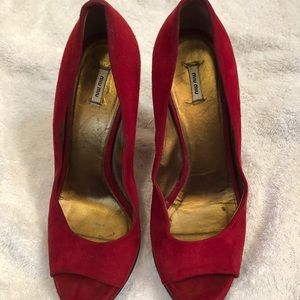 Miu Miu red suede heeled wedges